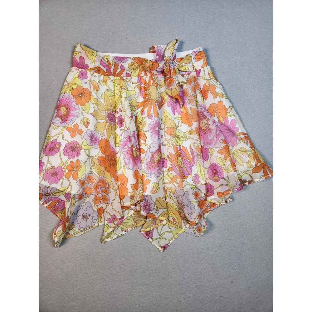 Forever 21 Kids Floral Handkerchief Hem Skirt Orange Pink Yellow Size 11/12